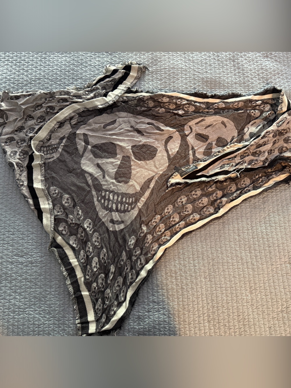 Alexander McQueen Print Lightweight Scarf in Black & Gray